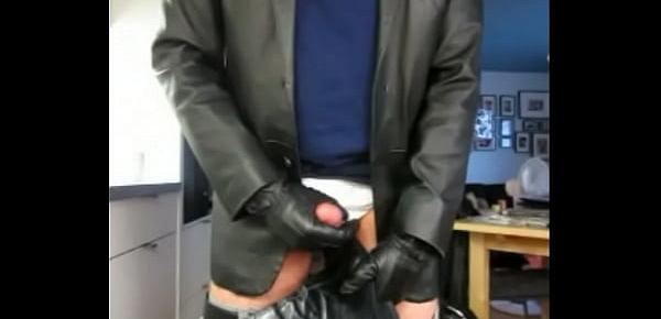  Jerking Off With Leather Gloves Onto Black Florsheim Boot
